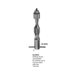Drilling chuck, cannulated, for shanks up to 4.5 mm diam with key 140 mm