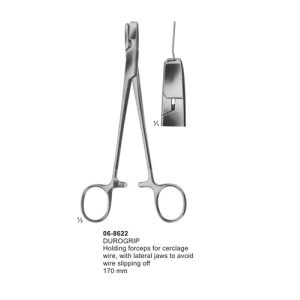 DUROGRIP Holding forceps for cerclage wire, with lateral jaws to avoid wire slipping off 170 mm